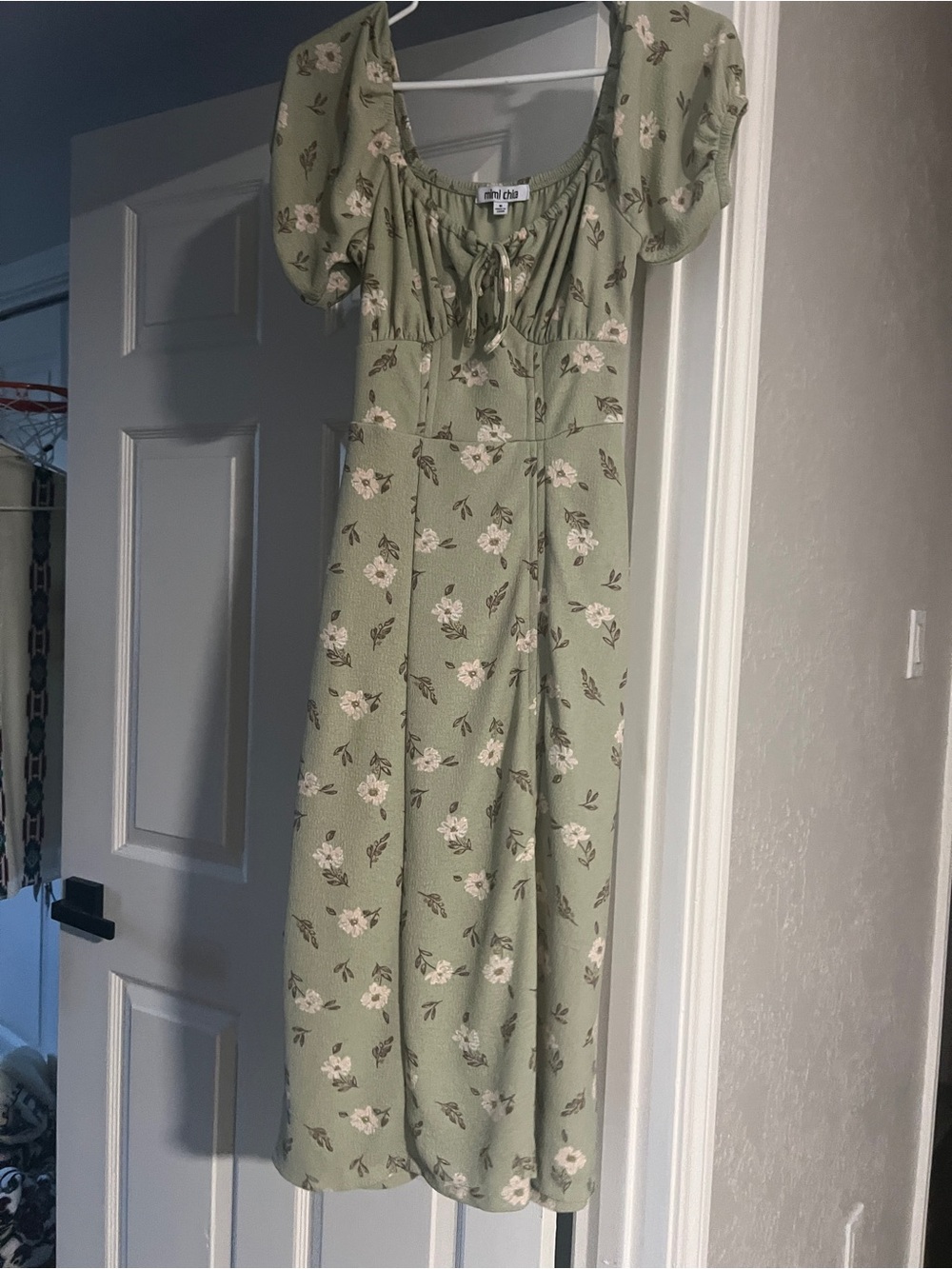 Mimi Chica sage green floral tie-front dress